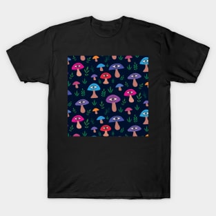 Trippy psychedelic  surreal mushroom pattern with eyes and leaves T-Shirt